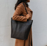 Women's Brown Leather Utility Tote Bag Purse With Laptop and Multiple pockets. Handcrafted. Quiet Luxury.