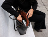 Women's Brown Leather Utility Tote Bag Purse With Laptop and Multiple pockets. Handcrafted. Quiet Luxury