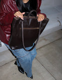 Women's Brown Leather Utility Tote Bag Purse With Laptop and Multiple pockets. Handcrafted. Quiet Luxury